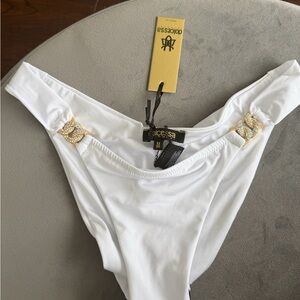 NWT Dolcessa White Bikini Bottom with Gold Accents